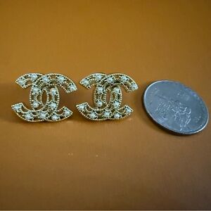 CHANEL Gold CC Logo Crystal Stud Earrings